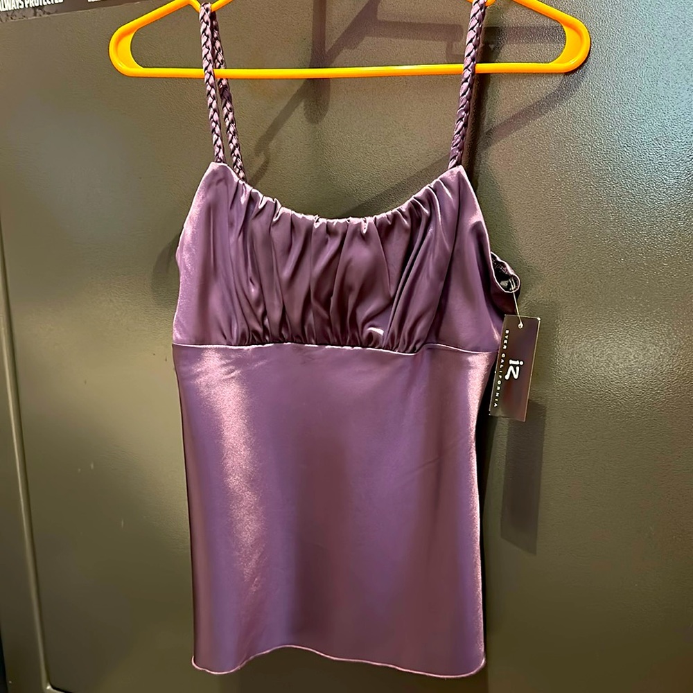 Y2K plum silky braided spaghetti strap tank
